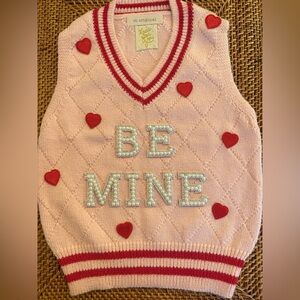 One-of-Kind Pink Baby Girls “Be Mine” Knit Valentine’s Day Vest 9-12 Mths NEW
